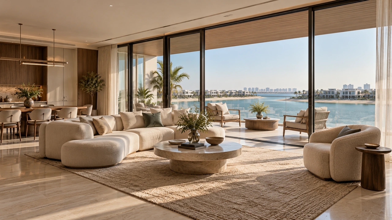 Illustration générée par IA : un appartement côtier inspiré de Palm Jumeirah