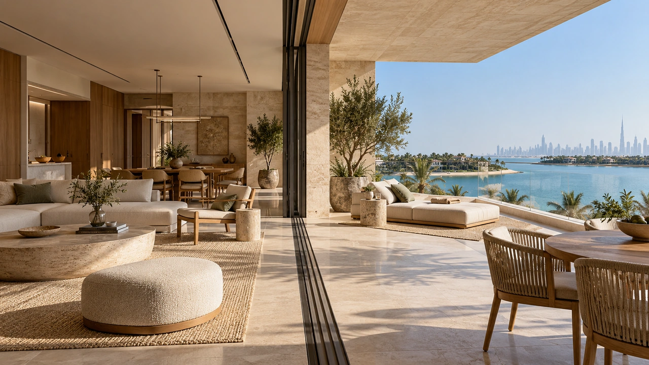 Illustration générée par IA : un appartement insulaire inspiré de Jumeirah Bay