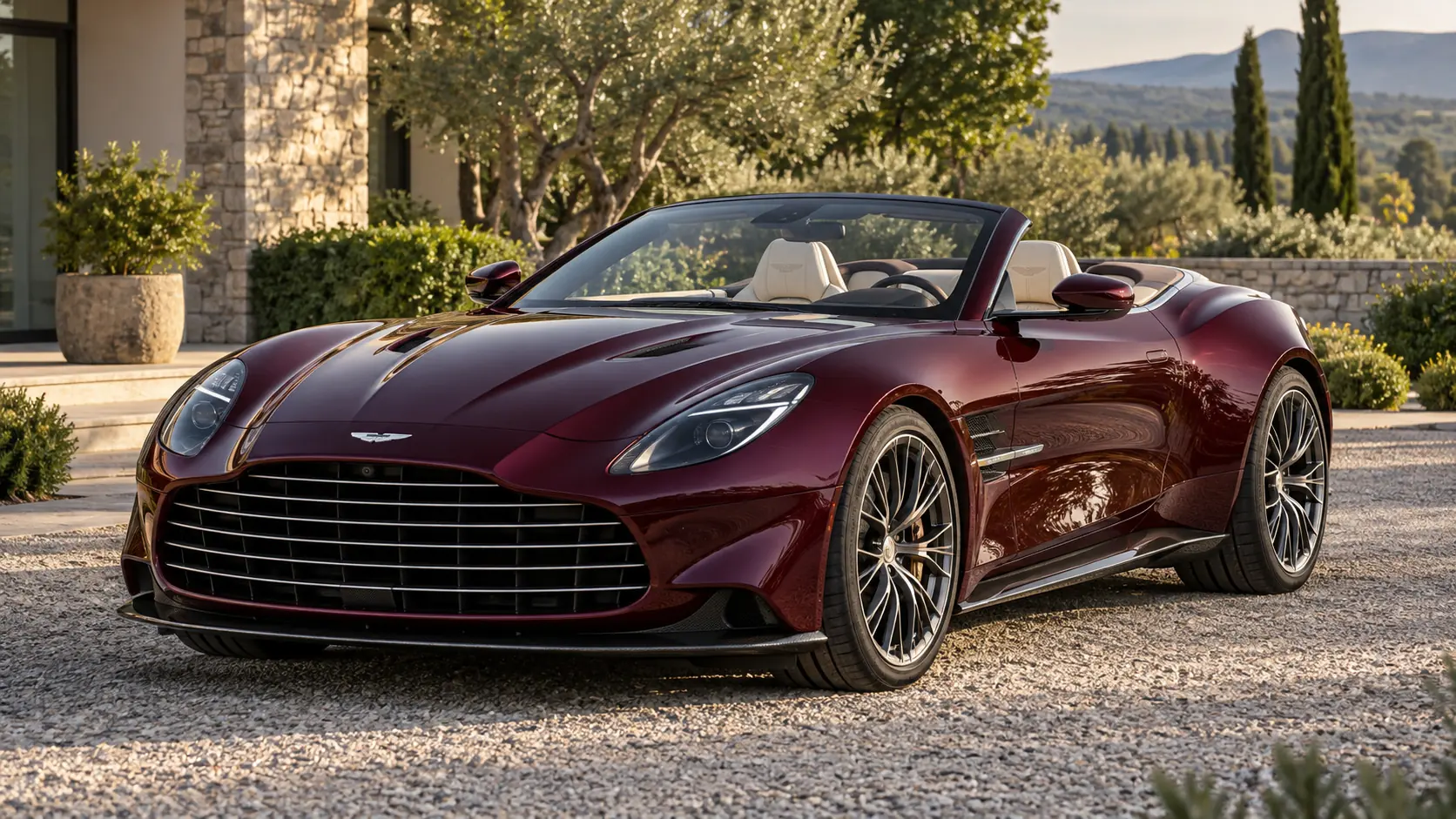 رسم توضيحي مُولّد بالذكاء الاصطناعي يُمثل Aston Martin Vanquish Volante مع سقف مُنخفض