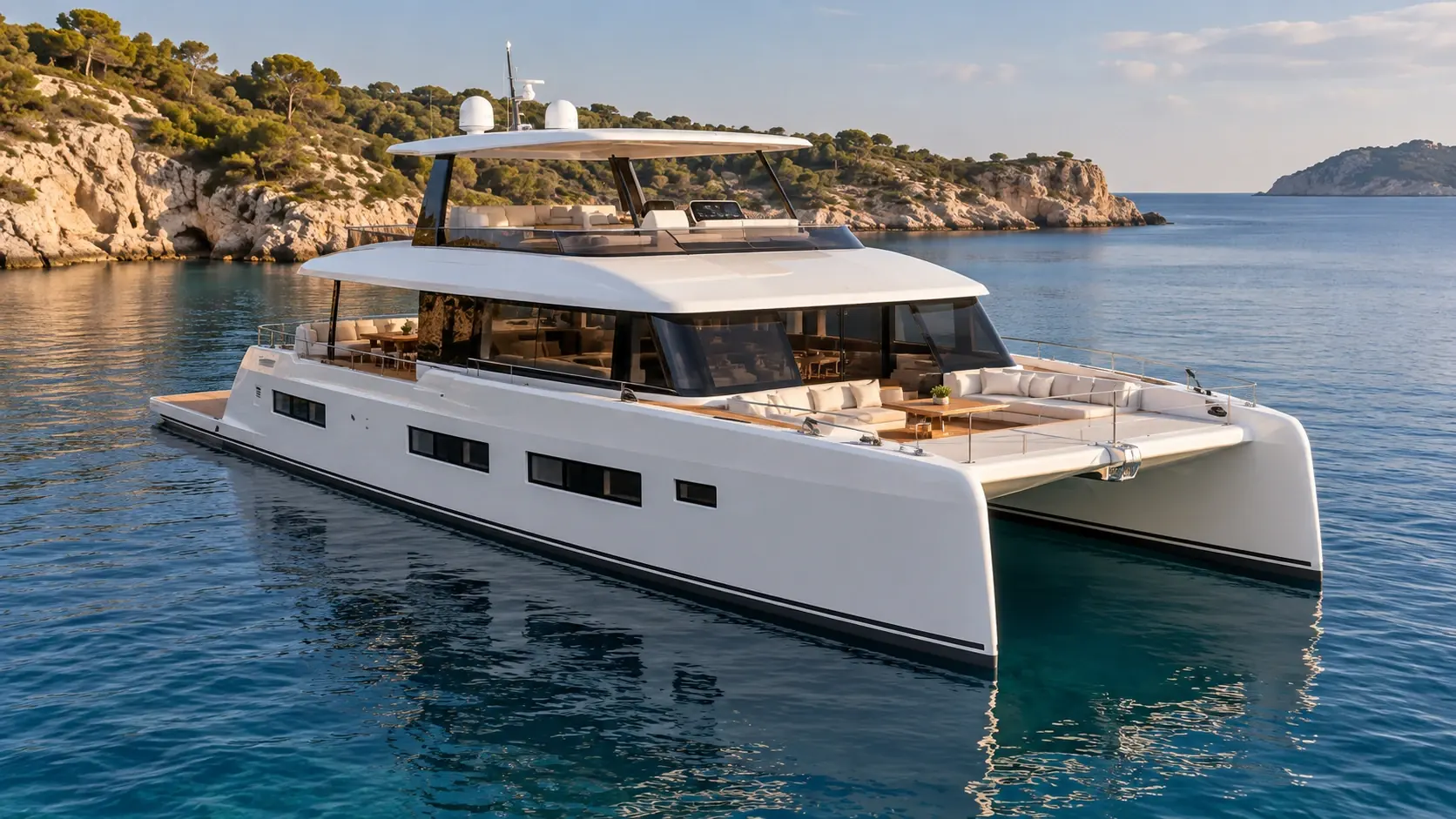 KI-generierte Konzeptillustration von 80 Sunreef Power, klassischer Diesel