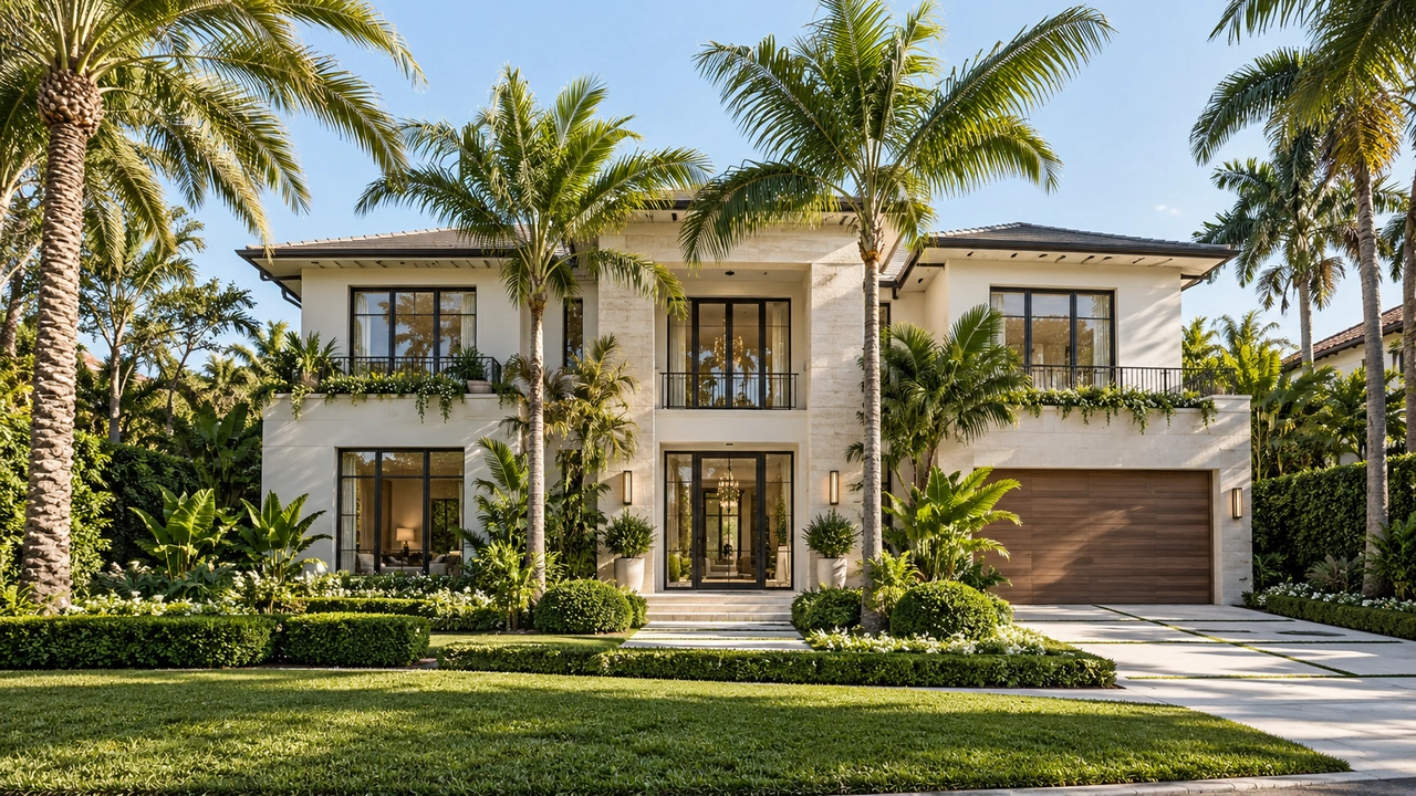 Illustration générée par IA : Maison indépendante intérieure avec jardin paysager inspirée de Bal Harbour