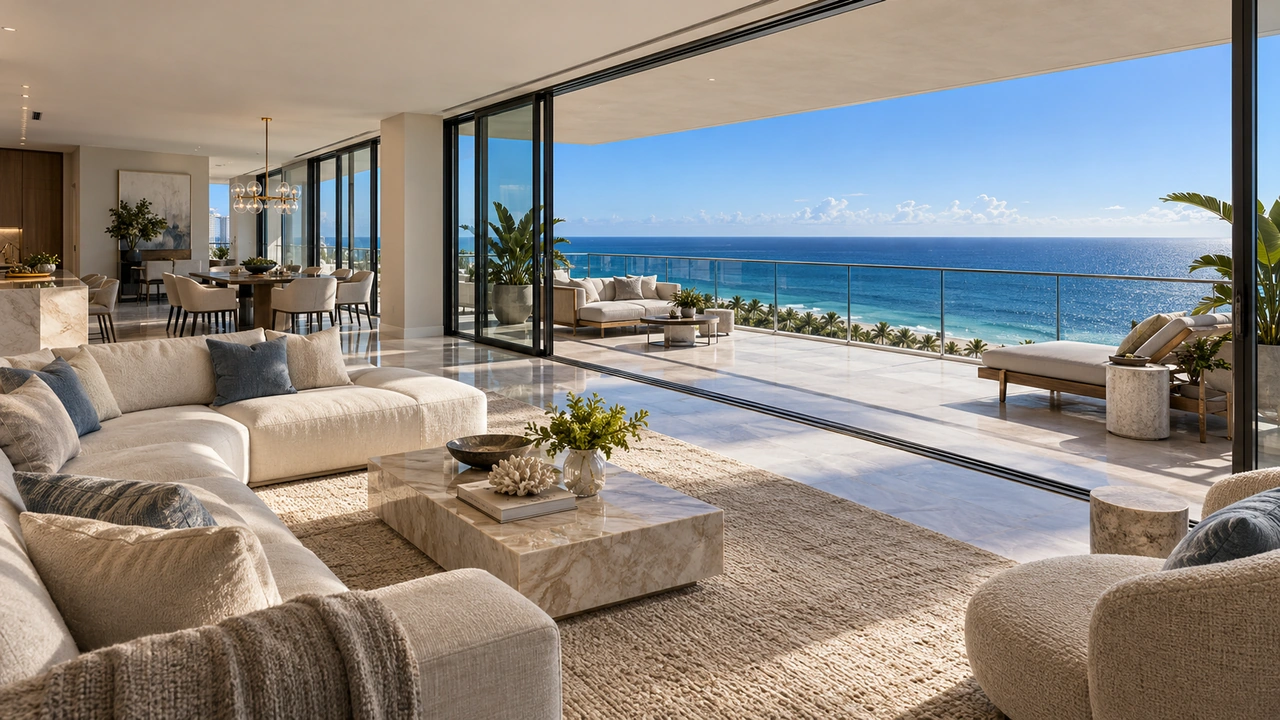 Illustration générée par IA : Appartement en étage élevé avec vue océan inspiré de Sunny Isles Beach