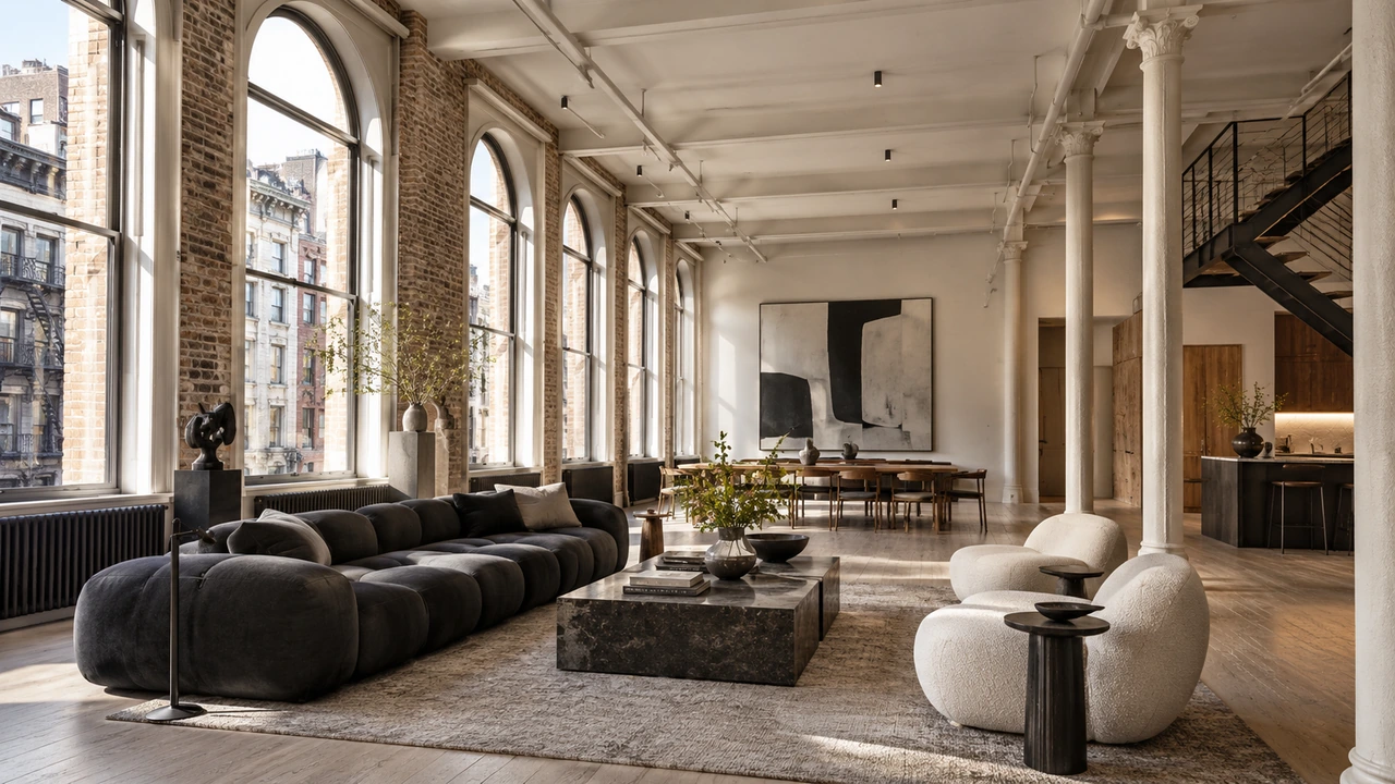 Illustration générée par IA représentant un loft résidentiel à structure en fonte inspiré de SoHo