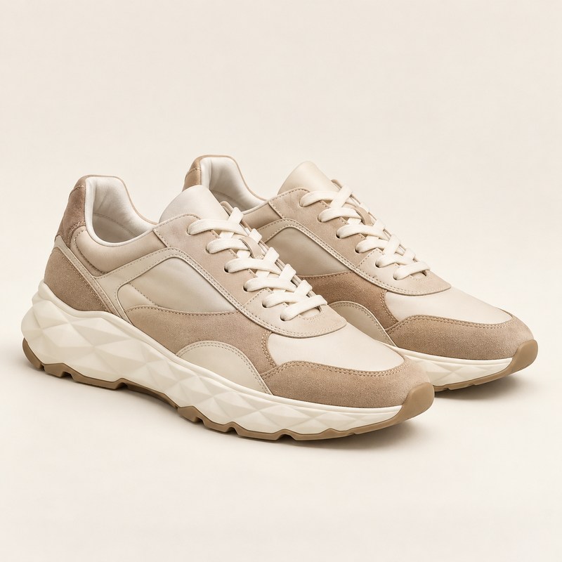 Diamond Light Flex F — Latte Leather Mix Trainers — AI से निर्मित चित्र