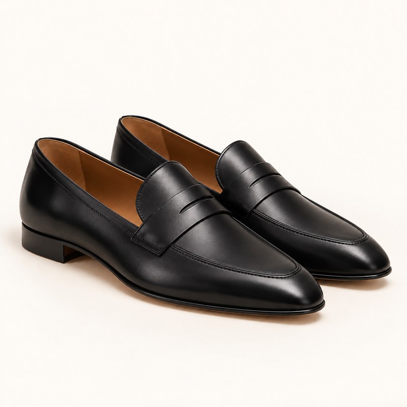 Knightsbridge Black Leather Loafers — AI से निर्मित चित्र